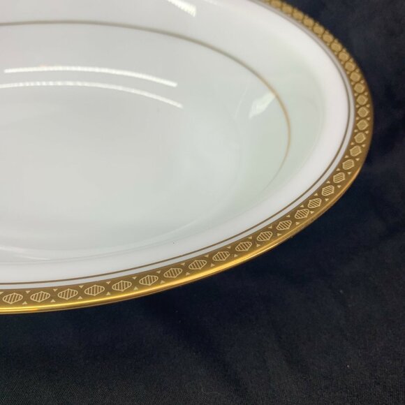 Noritake RICHMOND 6124 White Decor On Gold Band Smooth Rimmed Oval Serving Bowl - Picture 3 of 7
